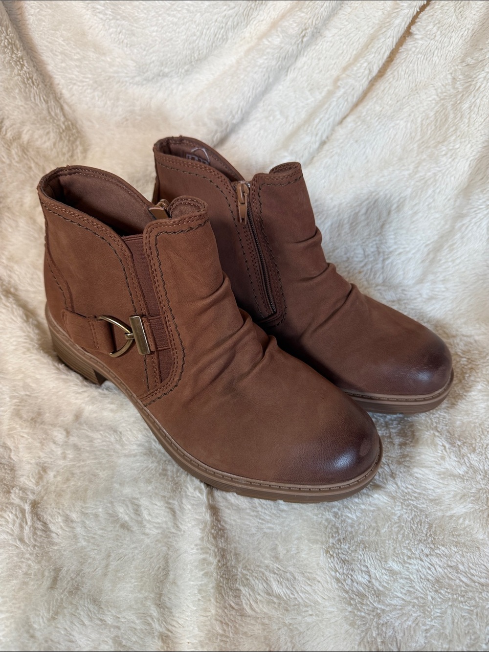 Clarks Brown Suede Ankle Booties with Side Buckle